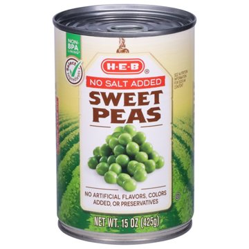 H-E-B No Salt Added Sweet Peas, 15 oz