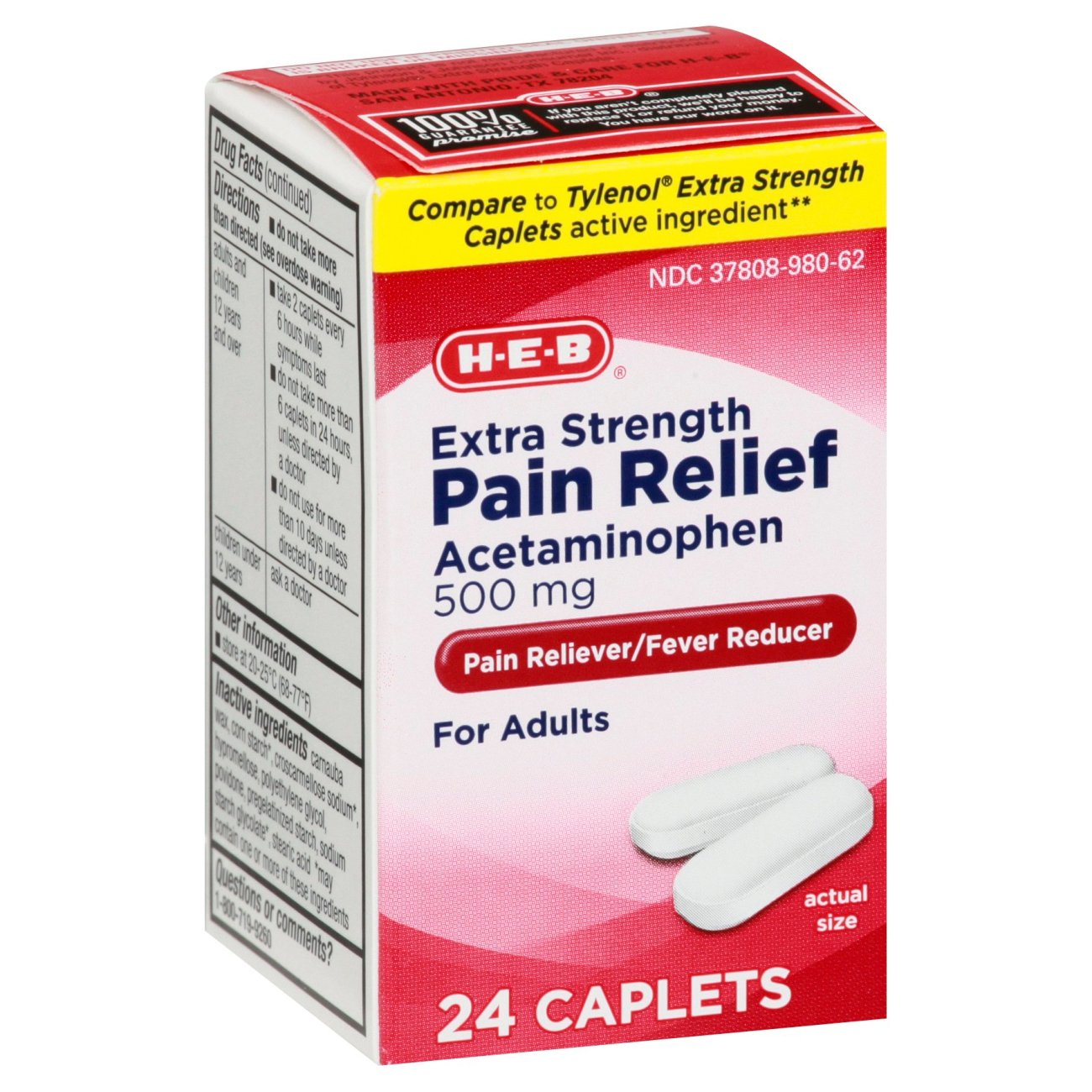 HEB Pain Relief Extra Strength 500 Mg Acetaminophen Caplets Shop