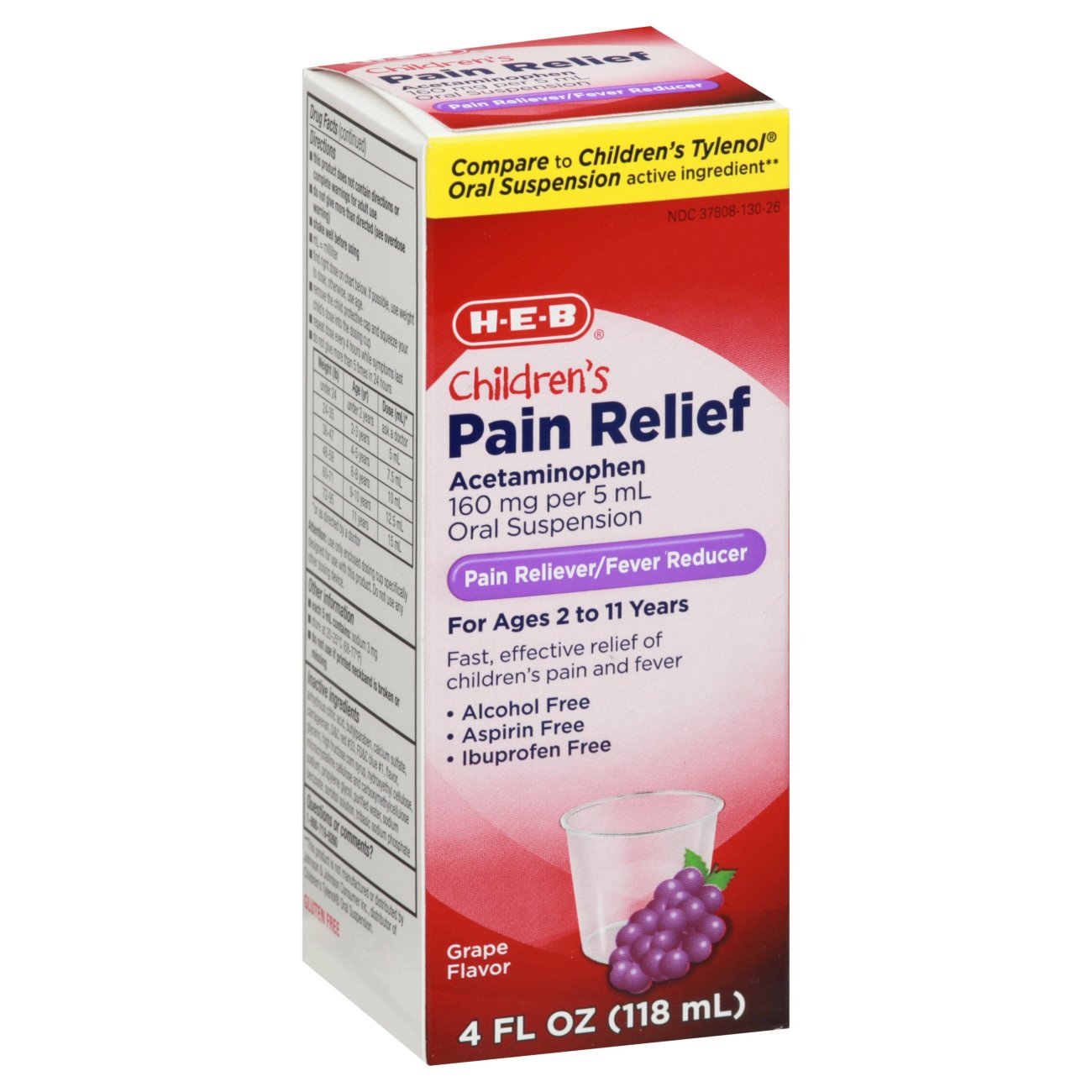 H-E-B Pain Relief Children's Acetaminophen Oral Suspension Grape Flavor ...