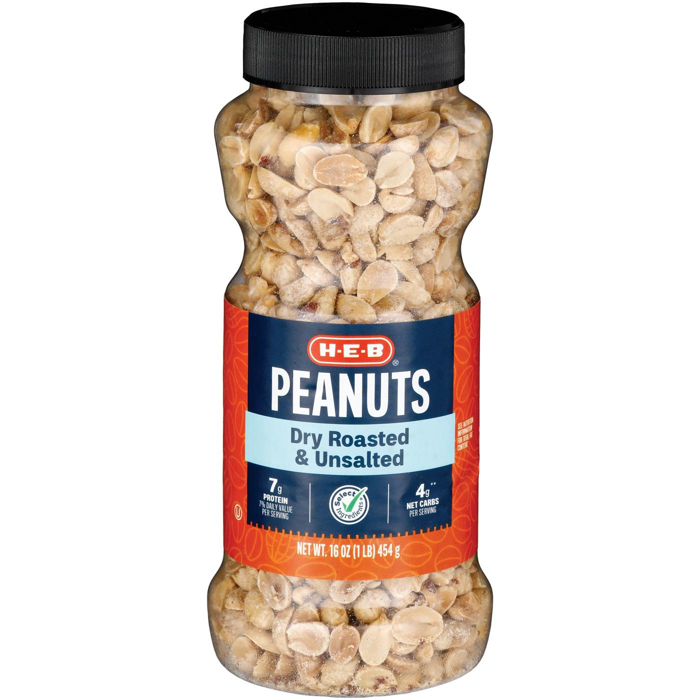 H-E-B Unsalted Dry Roasted Peanuts; image 1 of 2