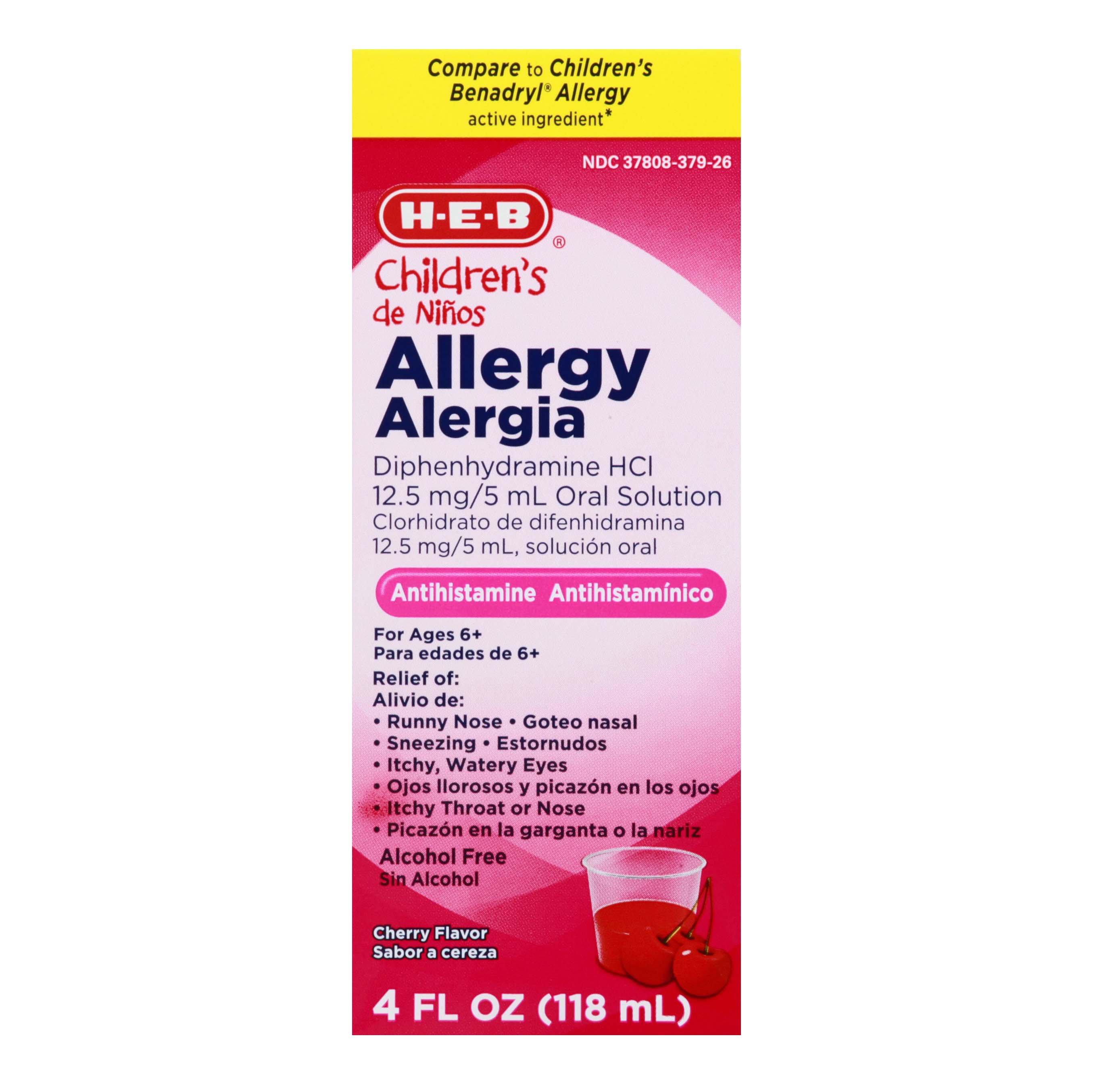 H E B Children S Allergy Relief Diphenhydramine 12 5 Mg Antihistamine Cherry Oral Solution Shop Sinus Allergy At H E B