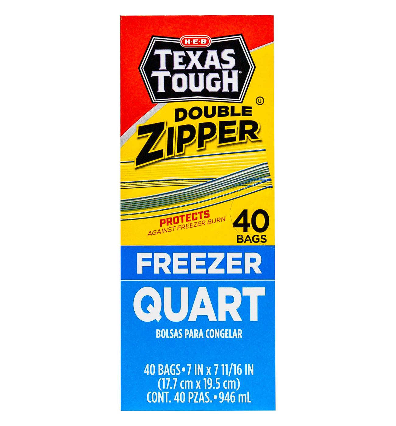 H-E-B Texas Tough Double Zipper Quart Freezer Bags; image 1 of 6