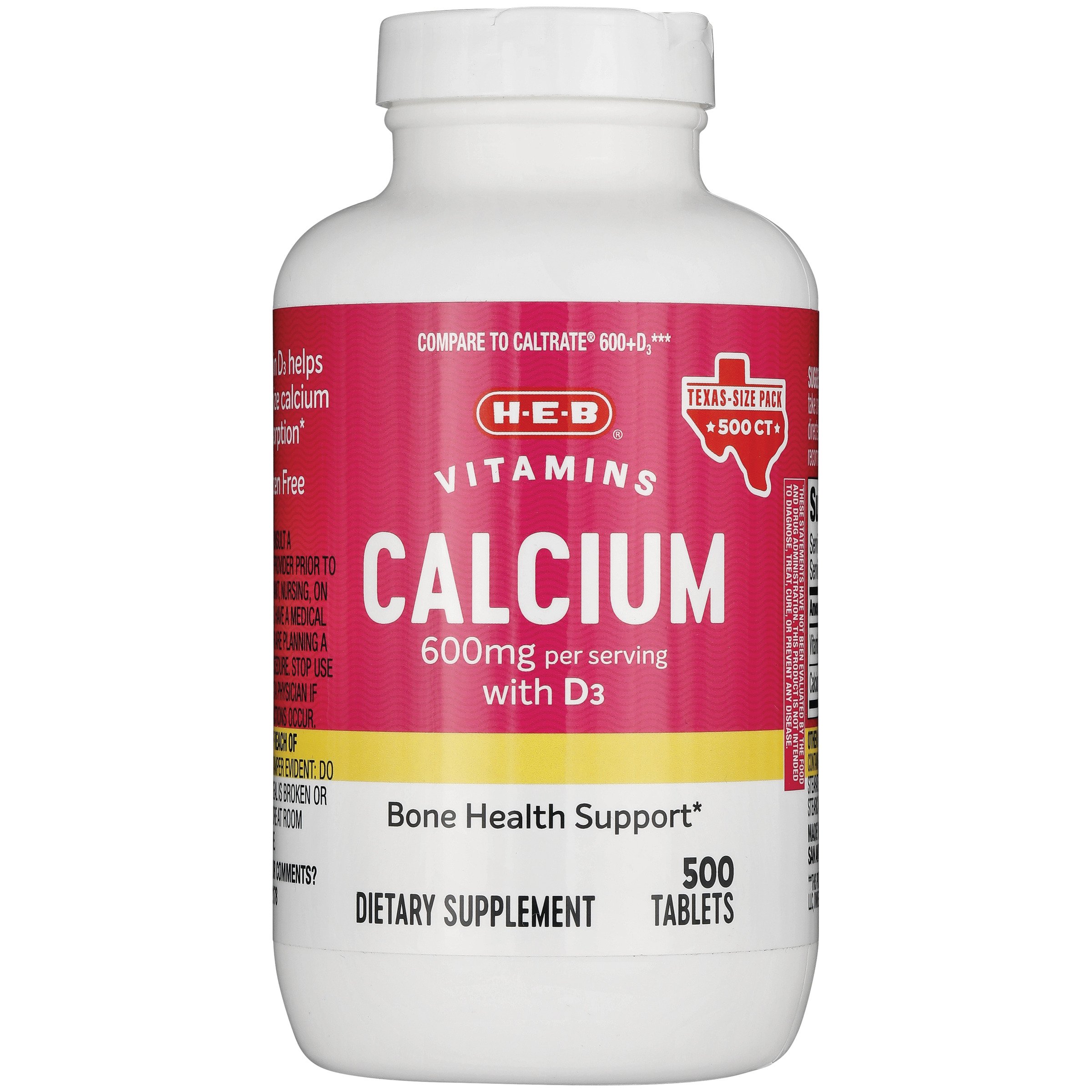 H-E-B Vitamins 600 Mg Calcium With D3 Tablets - Texas-Size Pack - Shop ...