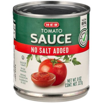H-E-B No Salt Added Tomato Sauce, 8 oz