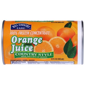 Hill Country Fare Frozen Country-Style 100% Orange Juice - Some Pulp, 12 oz