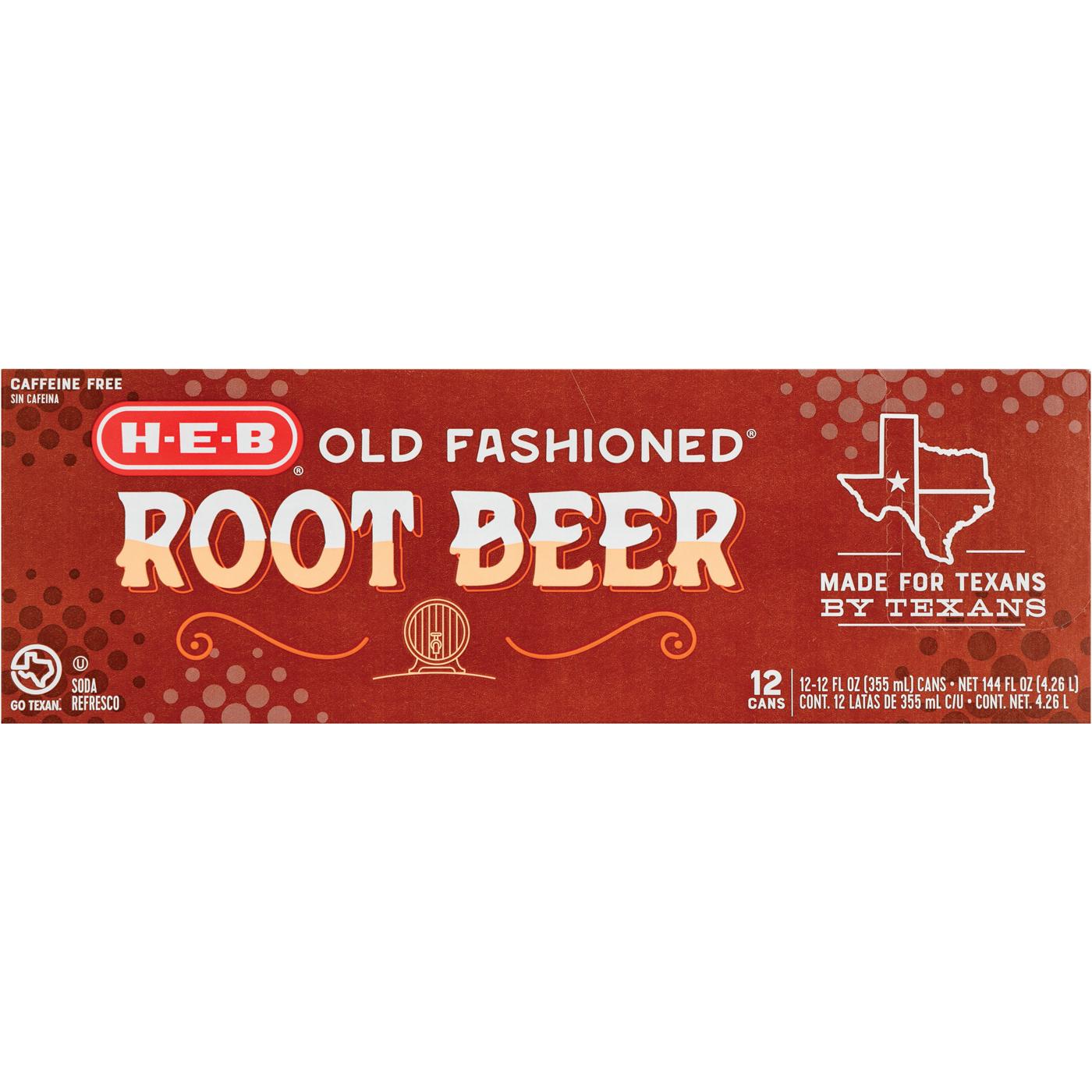 H-E-B Old Fashioned Root Beer Soda 12 pk Cans; image 1 of 2