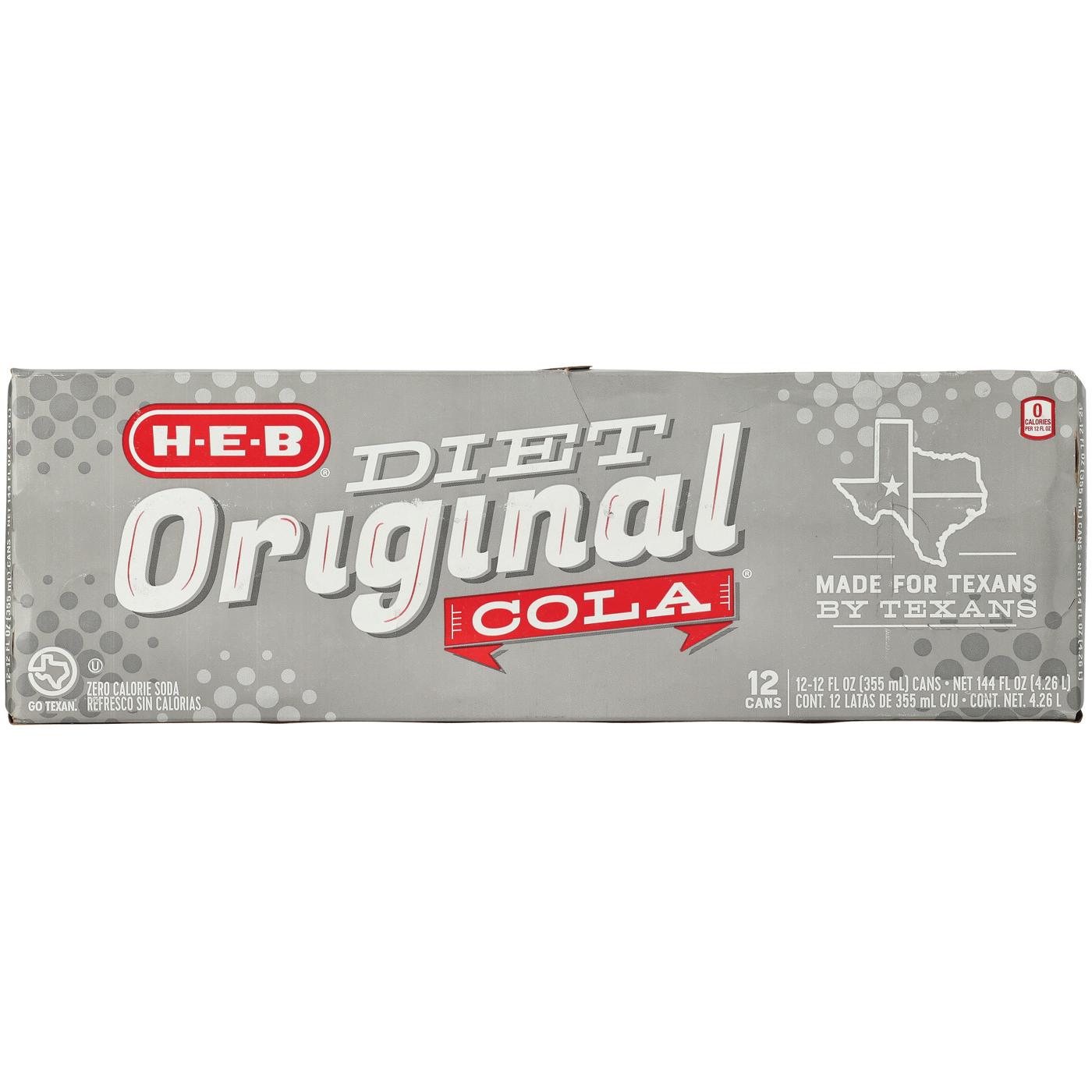 H-E-B Diet Original Cola 12 pk Cans; image 1 of 2