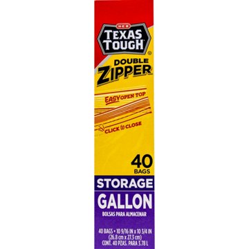 H-E-B Texas Tough Double Zipper Gallon Storage Bags, 40 ct