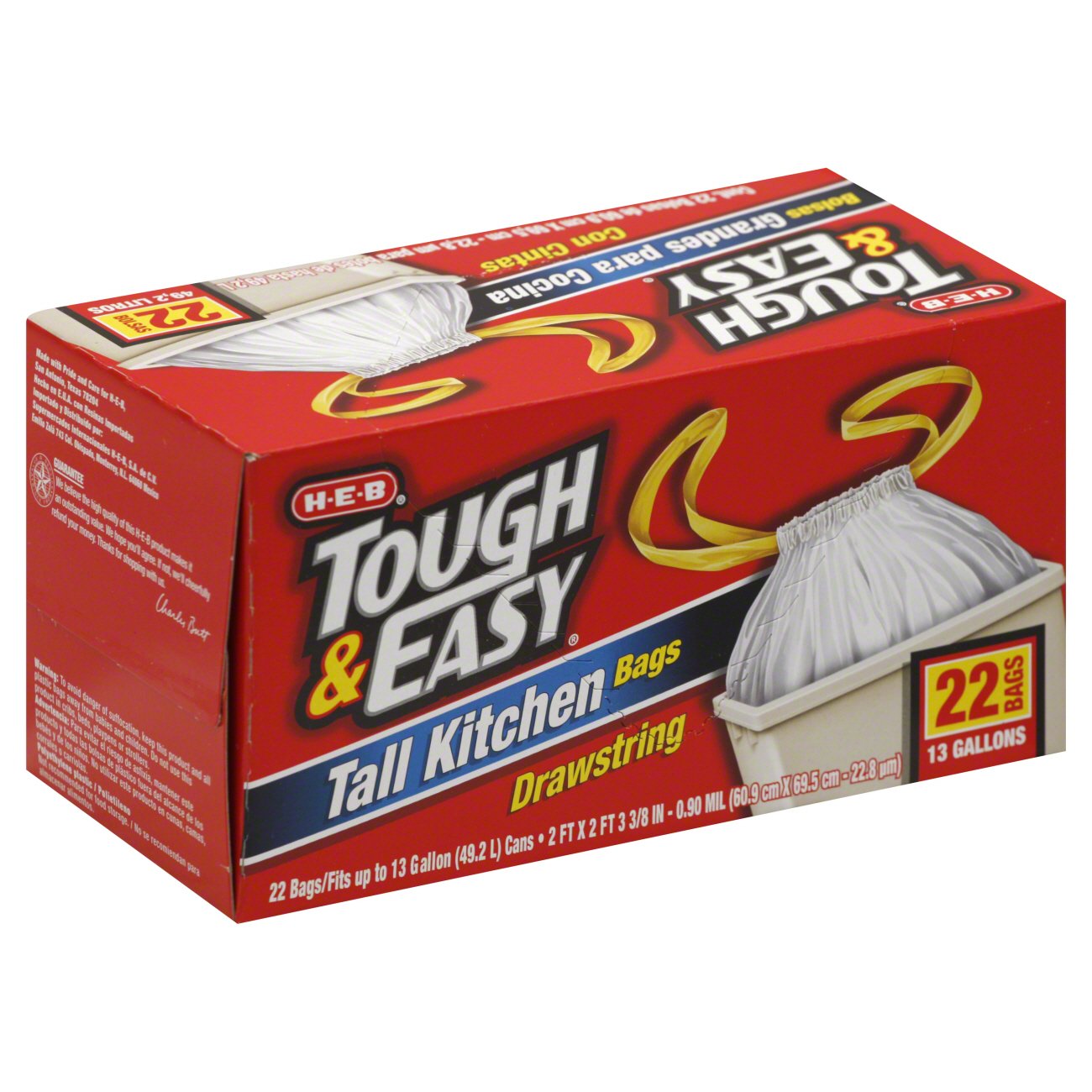 HEB Tough & Easy 13 Gallons Tall Kitchen Drawstring Bags Shop Trash