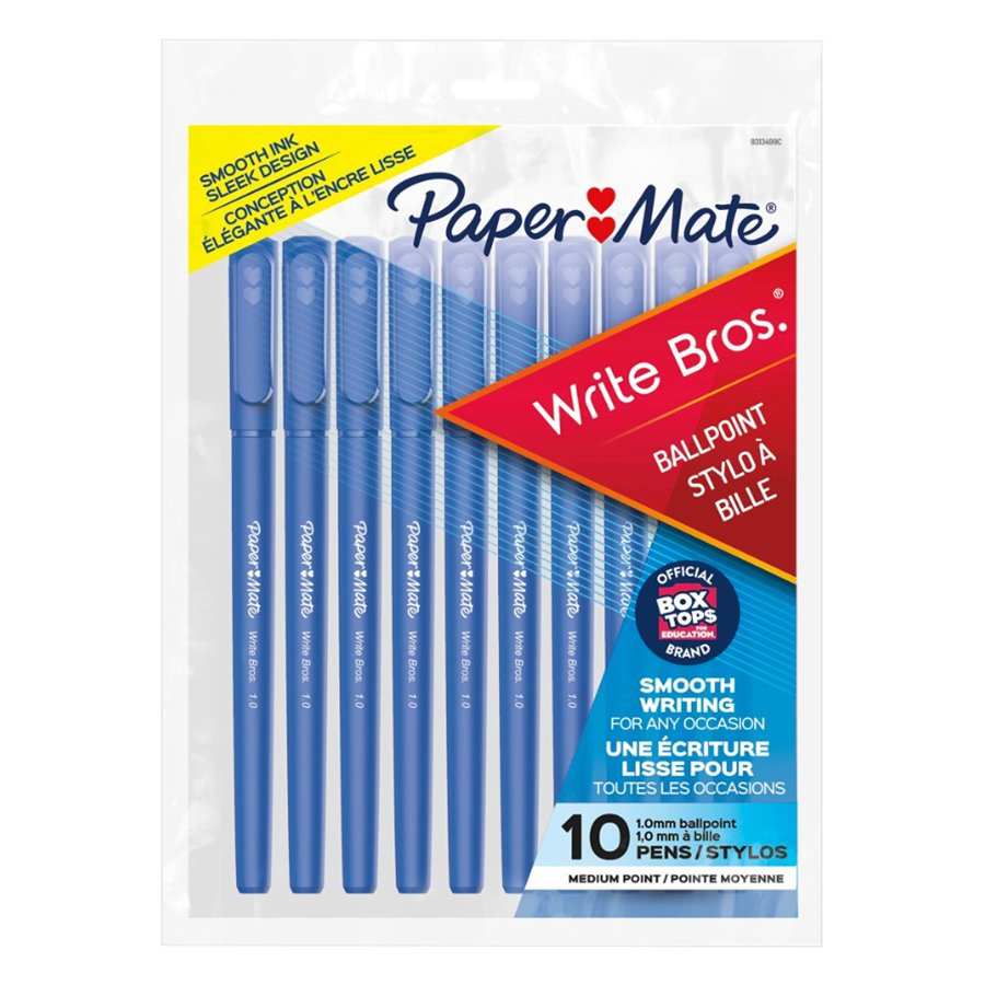 Paper Mate Write Bros. Ballpoint Stick Pen, 1.0 mm Medium Tip, Red