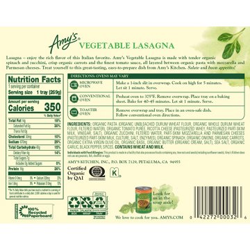 Amy's 16g Protein Vegetable Lasagna