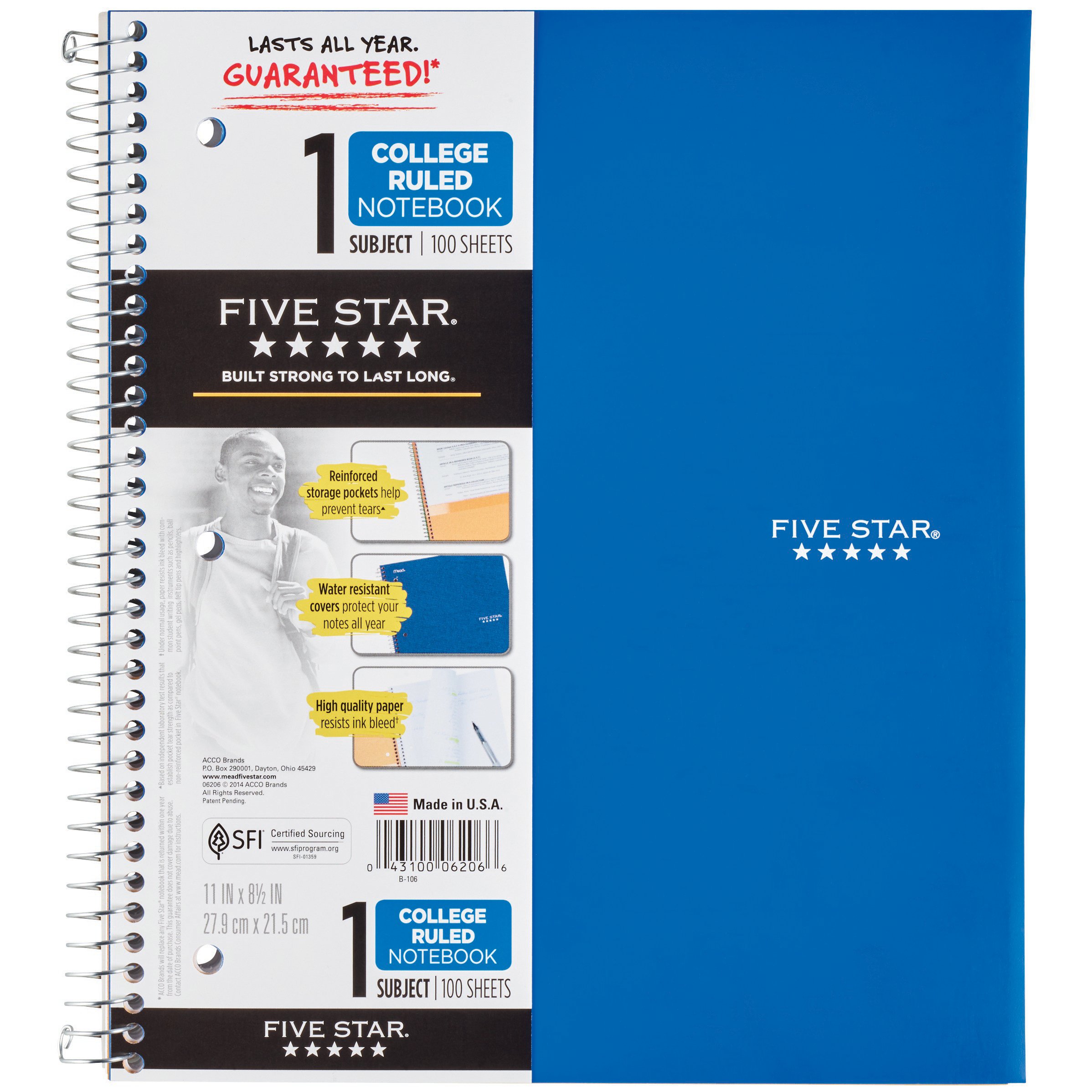 FIVE STAR Wirebound Notebook, 1 Subject, College Ruled, Assorted Colors