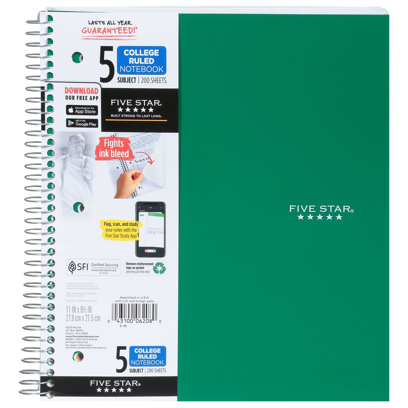 Five Star 5 Subject College Ruled Spiral Notebook - Shop Notebooks at H-E-B