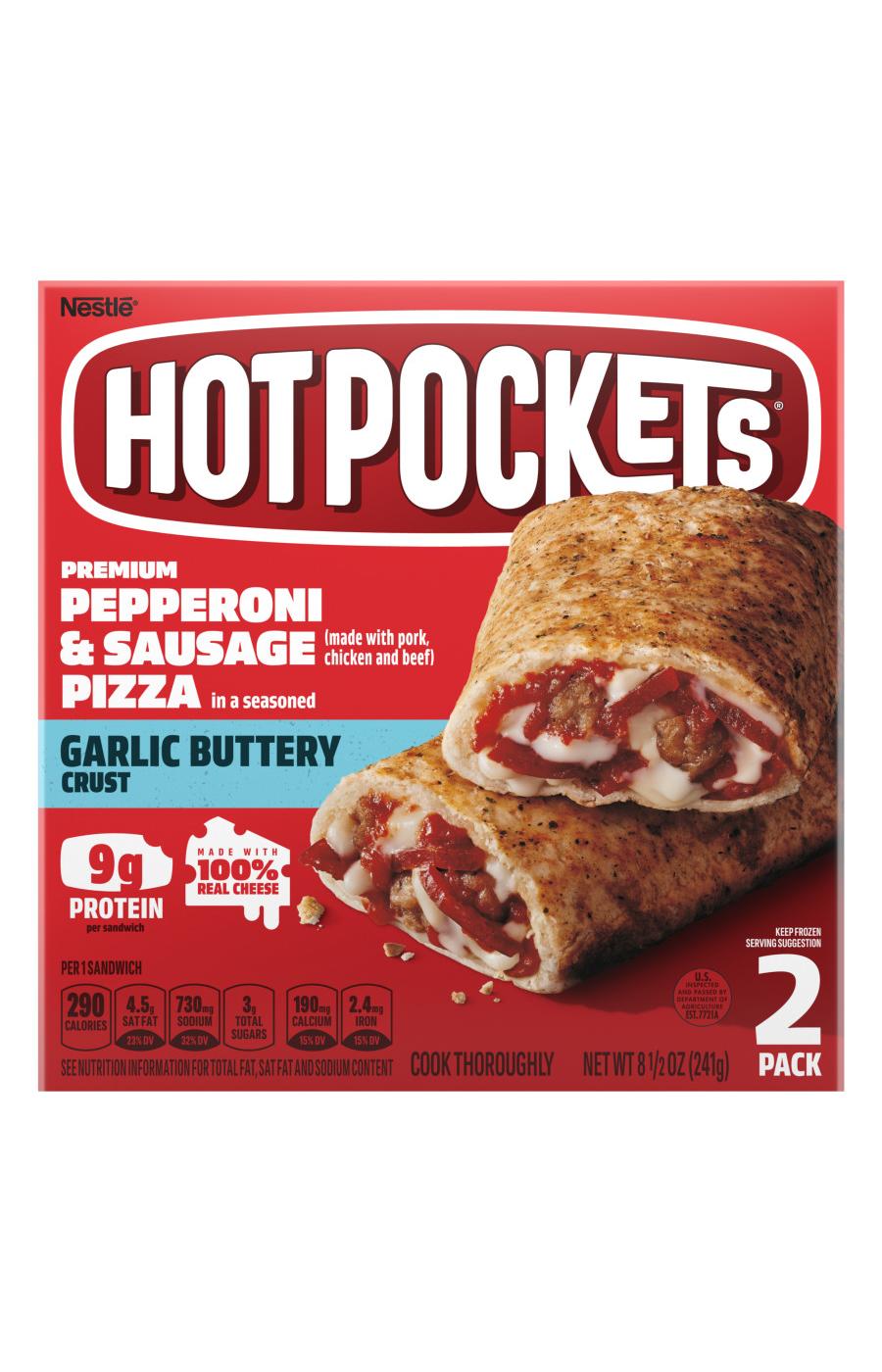 Hot Pockets Pepperoni & Sausage Pizza Frozen Sandwiches; image 1 of 4