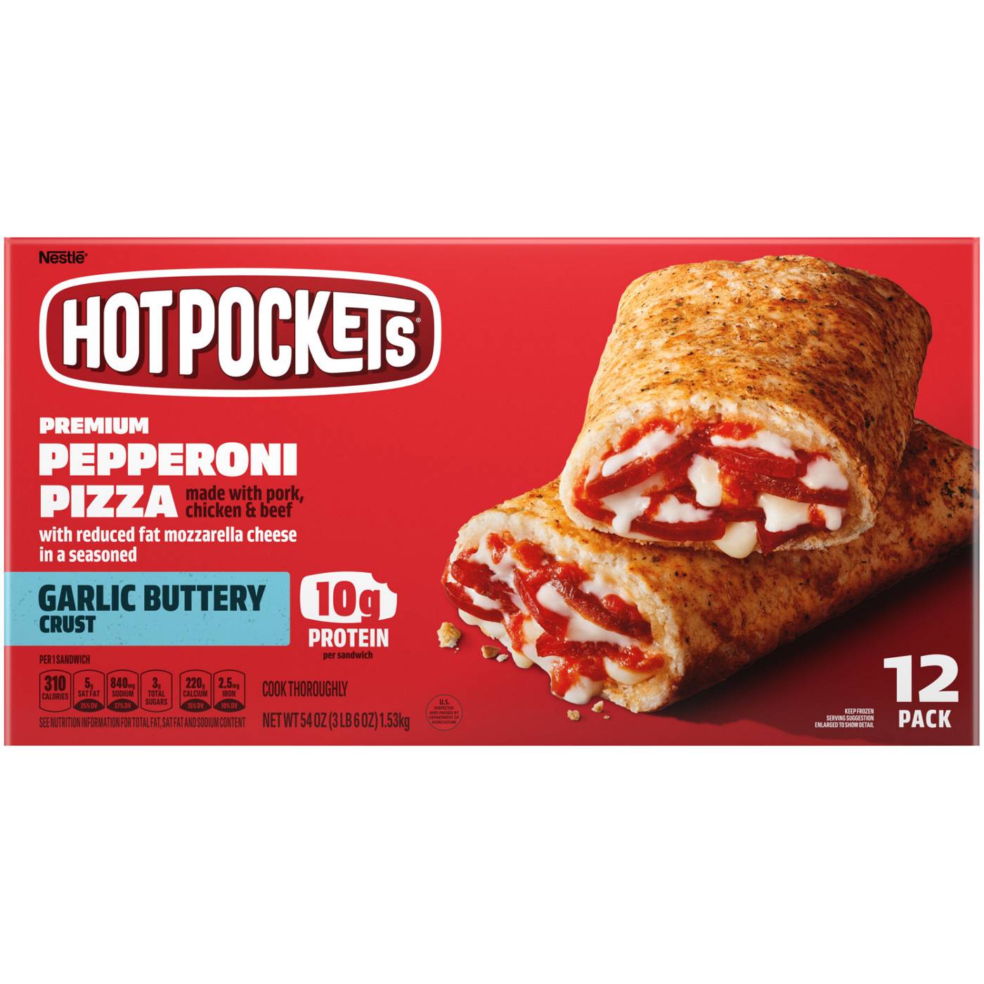 Hot Pockets Pepperoni Pizza Frozen Sandwiches - Garlic Buttery Crust; image 1 of 7