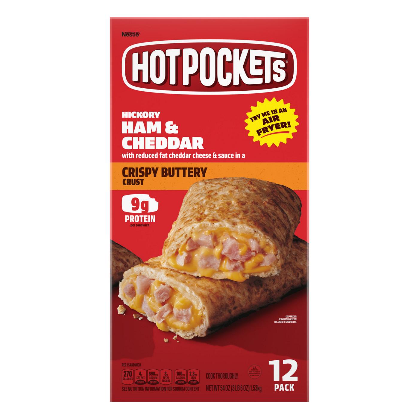 Hot Pockets Hickory Ham & Cheddar Frozen Sandwiches - Crispy Buttery Crust; image 1 of 5