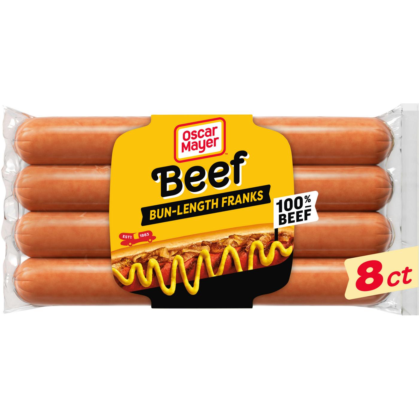 Oscar Mayer Bun-Length Beef Hot Dogs; image 1 of 5