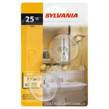 Sylvania G16.5 25-Watt Small Base Globe Light Bulbs, 2 pk