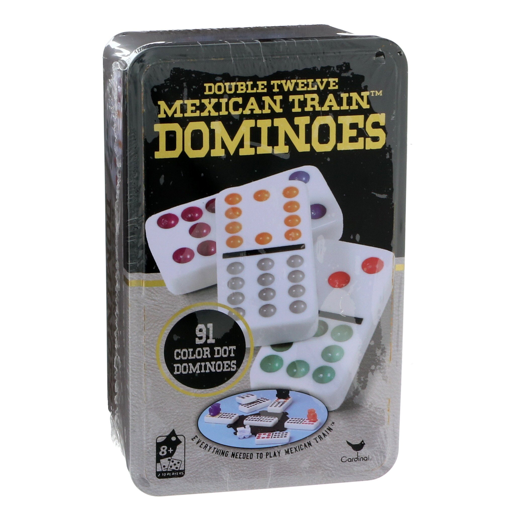 Double 12 Colour Dot Dominoes in Tin