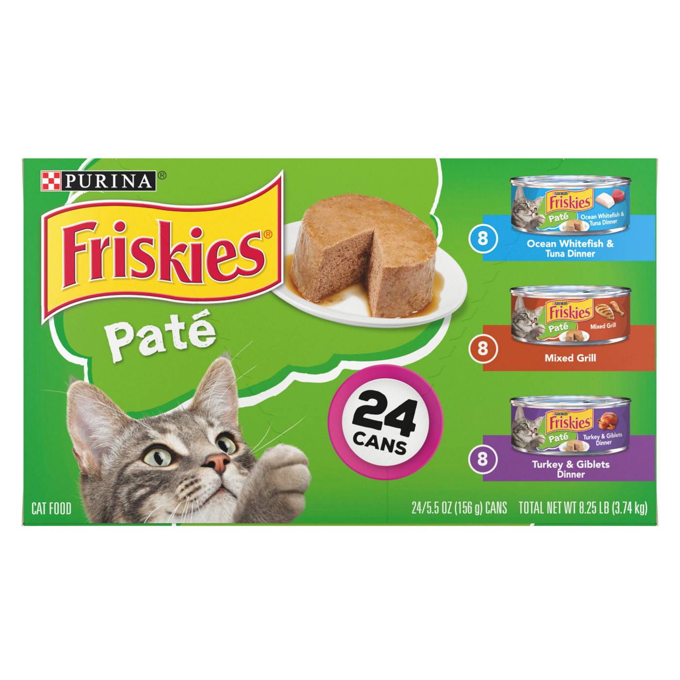 Friskies Purina Friskies Wet Cat Food Pate Variety Pack, Ocean Whitefish and Tuna, Mixed Grill and Turkey and Giblets Dinners; image 1 of 6