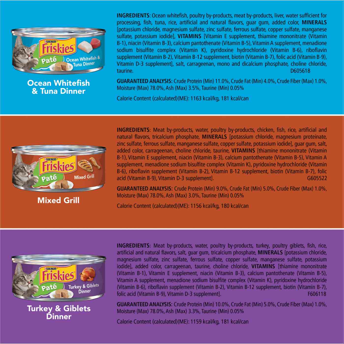 Friskies Purina Friskies Wet Cat Food Pate Variety Pack, Ocean Whitefish and Tuna, Mixed Grill and Turkey and Giblets Dinners; image 2 of 6