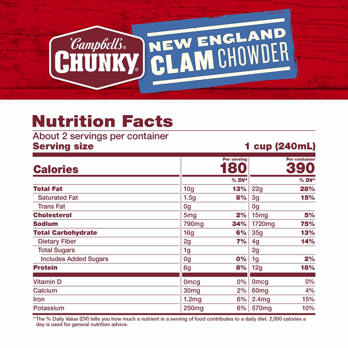 Campbell's Chunky New England Clam Chowder; image 2 of 9