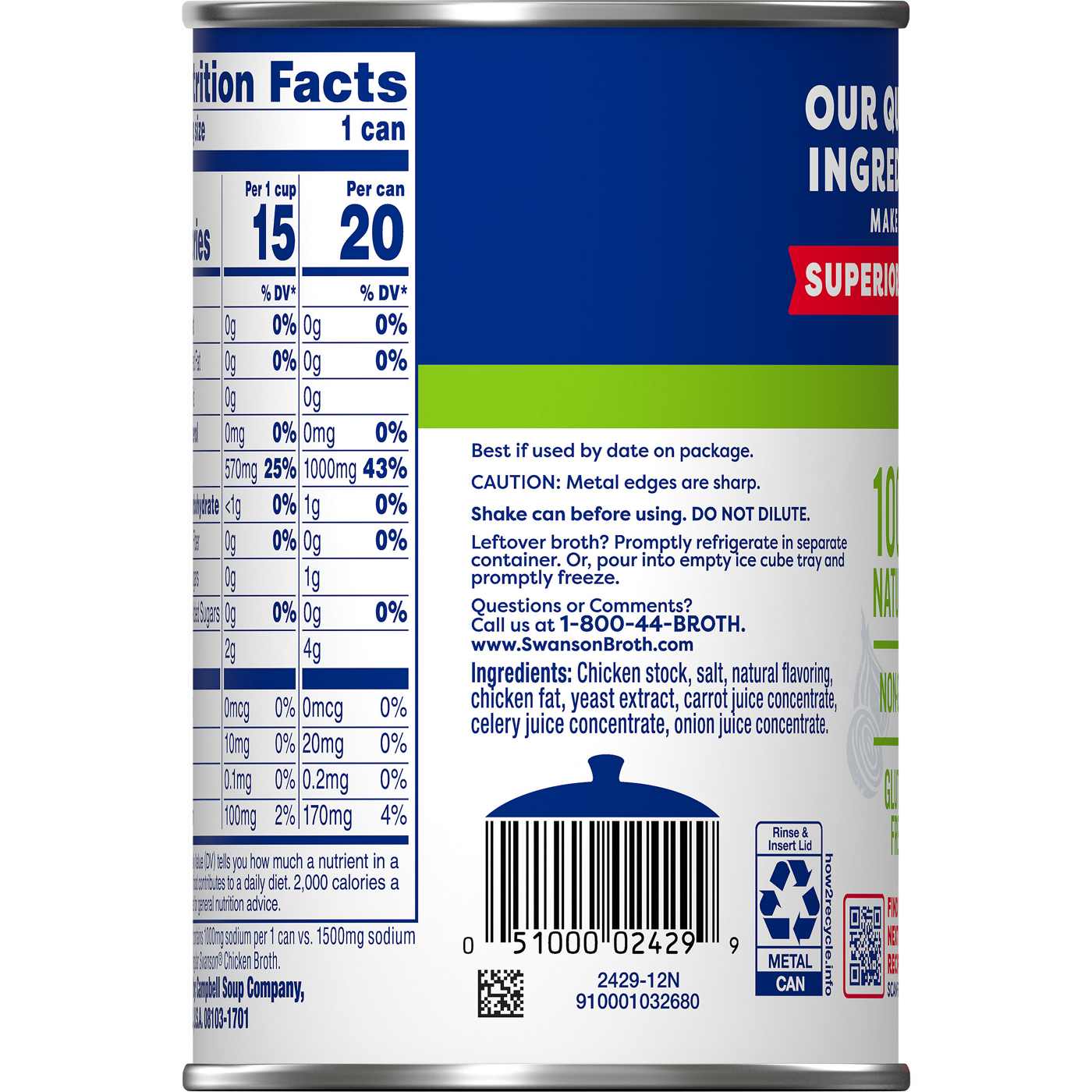 Swanson 100% Natural, 33% Less Sodium Chicken Broth; image 2 of 4