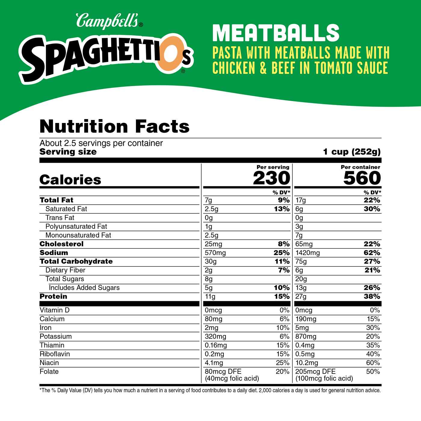 Campbell's SpaghettiOs Canned Pasta with Meatballs; image 8 of 8