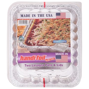 Handi-Foil 2 pk Foil Lasagna Pans & Lids, 11.75" x 9.3"