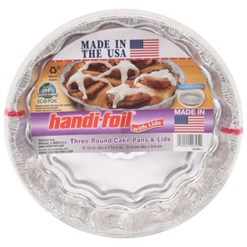 Handi-Foil Round Cake Pans & Lids, 3 pk, 8.5"