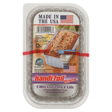 Handi-Foil Mini Loaf Pans & Lids, 5 pk, 6" x 4" x 2"