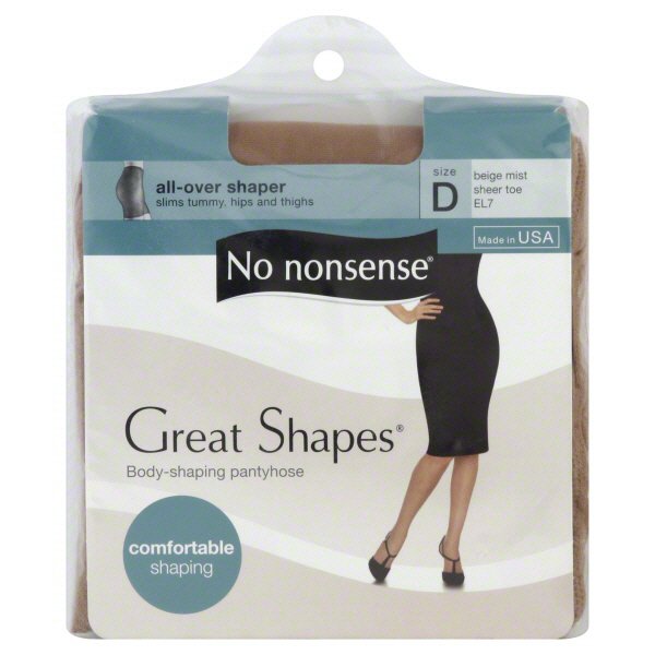 No Nonsense Great Shapes Pantyhose All Over Shaper SHEER TOE Beige Mist  SIZE B