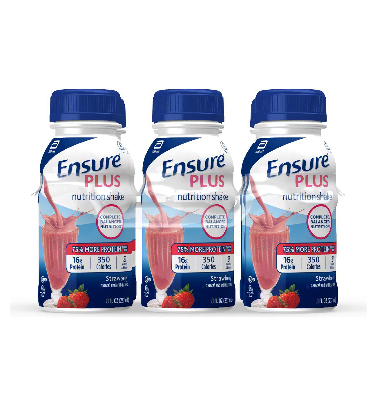 Ensure Plus Nutrition Shake Strawberry Ready-to-Drink 8 fl oz Bottles; image 1 of 5