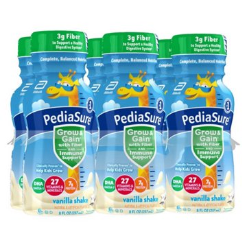 PediaSure Grow & Gain with Fiber Nutrtional Shake for Kids - Vanilla, 8 oz Bottles
