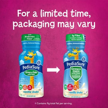 PediaSure Grow & Gain with Fiber Nutrtional Shake for Kids - Vanilla, 8 oz Bottles, 6 pk