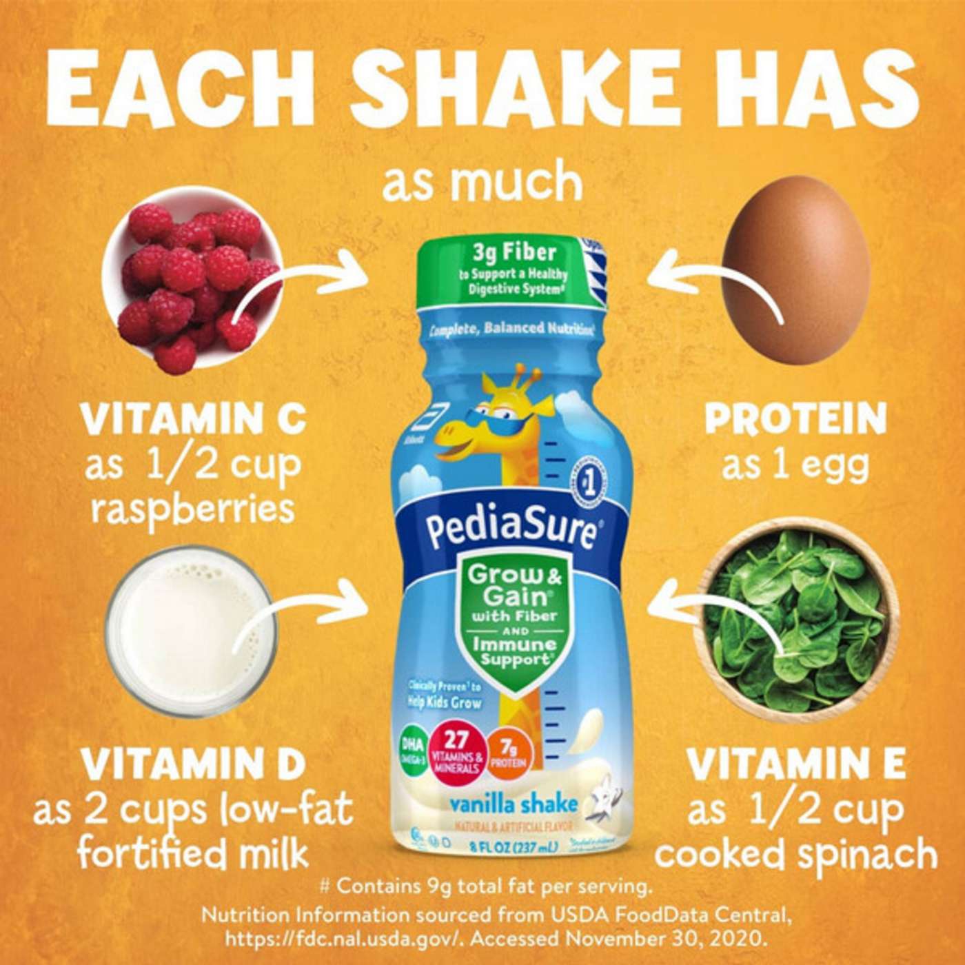 PediaSure Grow & Gain with Fiber Nutrtional Shake for Kids - Vanilla, 8 oz Bottles; image 6 of 11