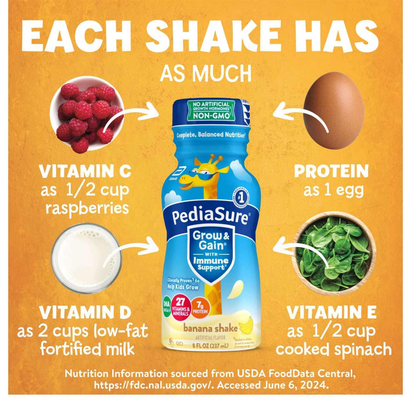 PediaSure Grow & Gain with Immune Support 7g Protein Shake for Kids - Banana, 8 oz Bottles; image 6 of 11