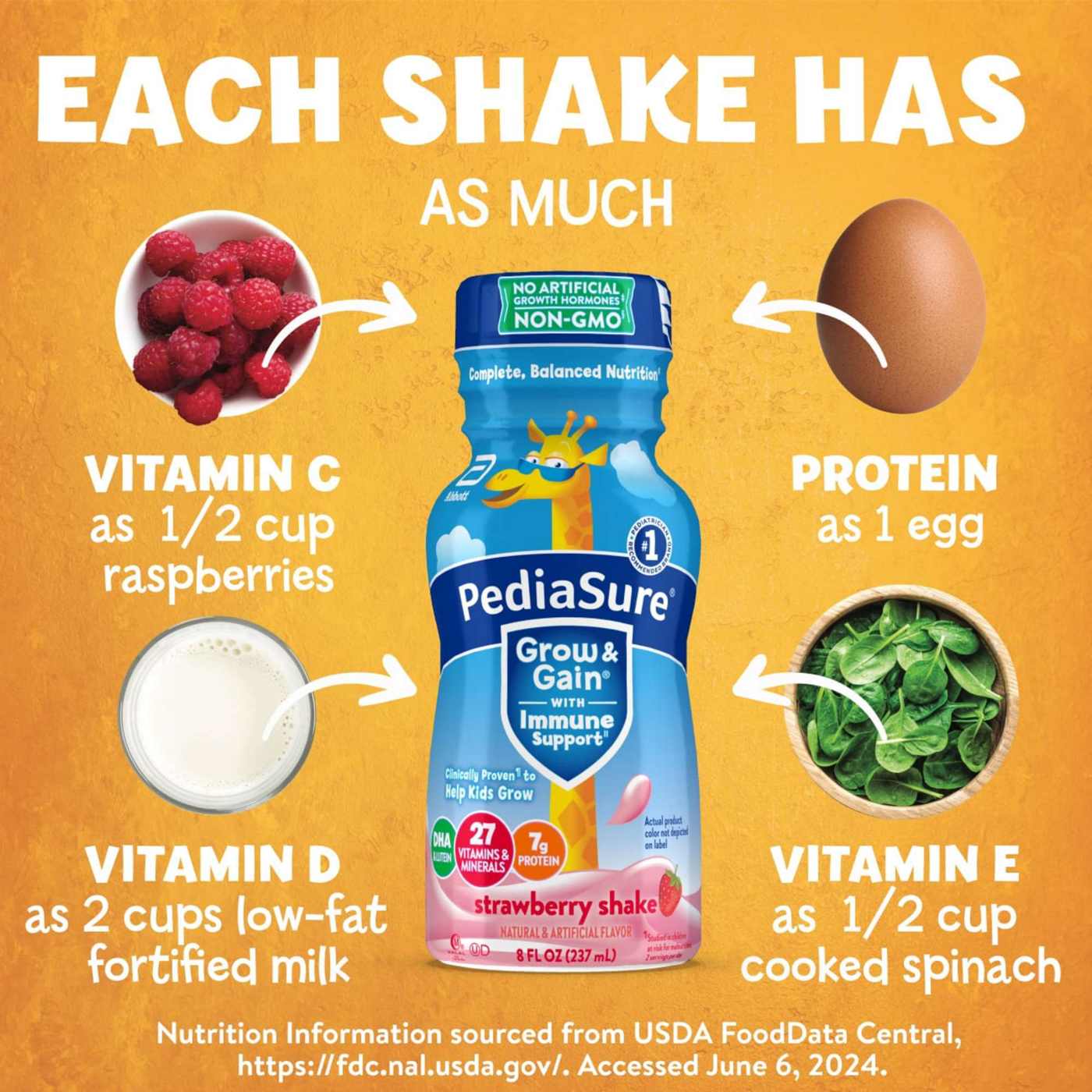 PediaSure Grow & Gain with Immune Support Shake - Strawberry, 6 pk; image 2 of 12