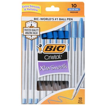 BIC Cristal Xtra Smooth 1.0mm Ball Pens - Blue Ink, 10 pk