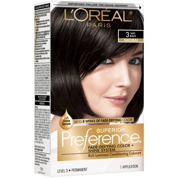 L'Oréal Paris Superior Preference Permanent Hair Color, 3 Soft Black, kit