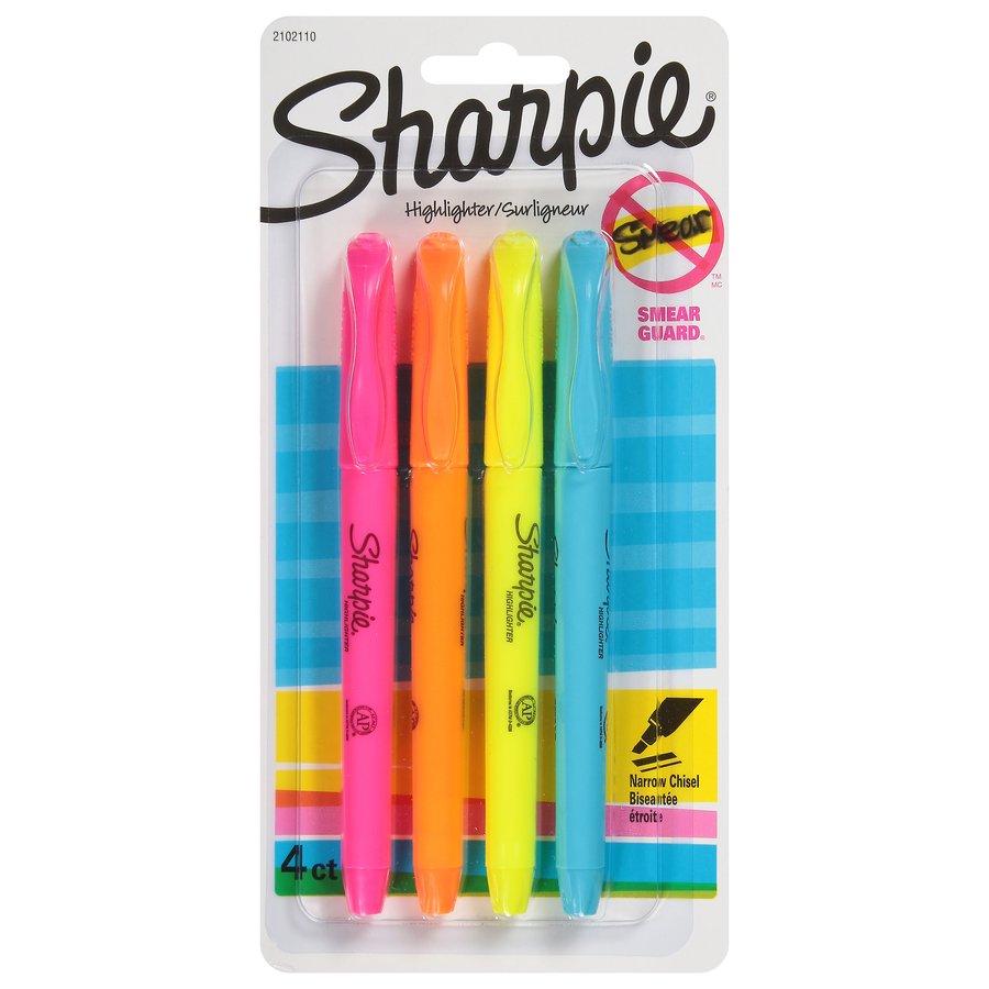 Sharpie Smear Guard Narrow Chisel Tip Assorted Highlighters Shop