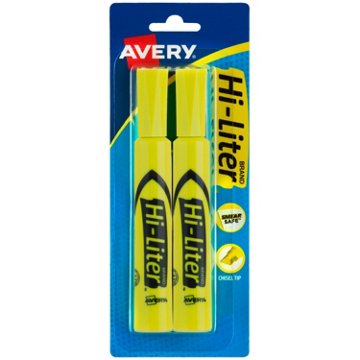 Avery HI-LITER Chisel Tip Highlighters - Yellow Ink, 2 pk