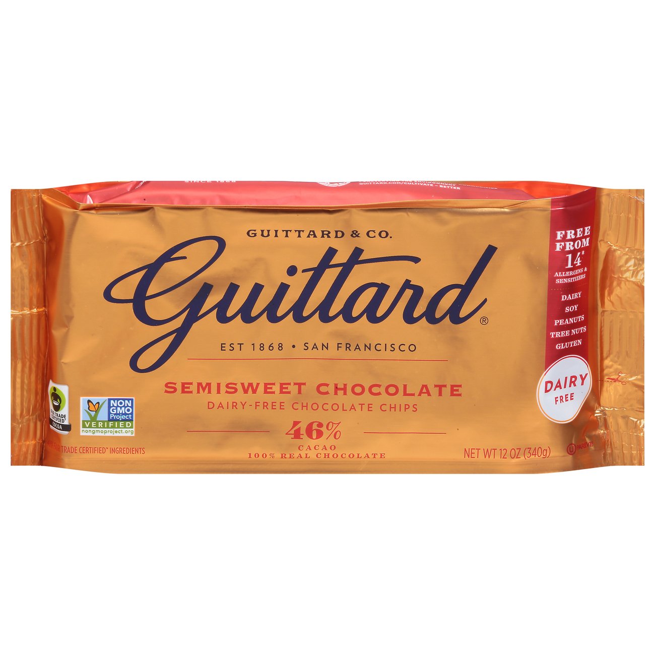 Guittard 46% Cacoa Semisweet Dairy Free Chocolate Baking Chips, 12
