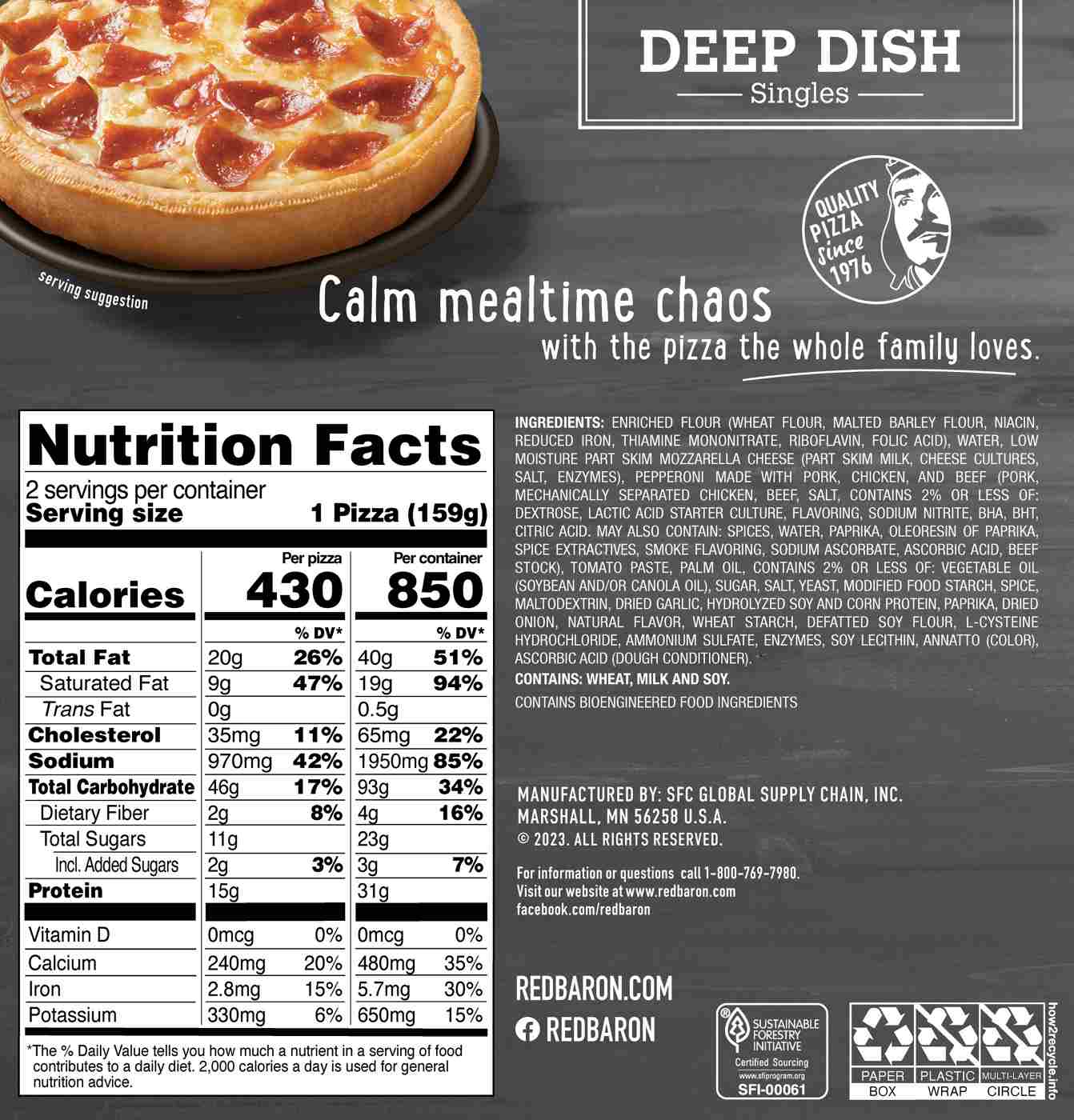 Red Baron Deep Dish Frozen Pizza Singles - Pepperoni; image 2 of 2
