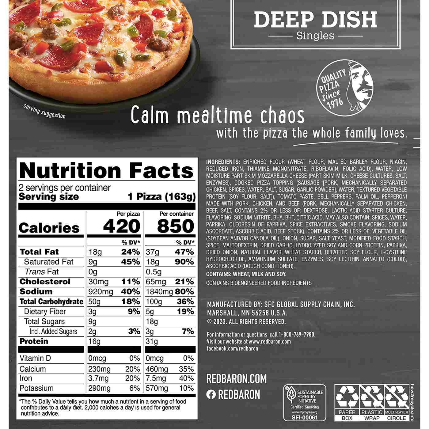 Red Baron Deep Dish Frozen Pizza Singles - Supreme; image 2 of 2