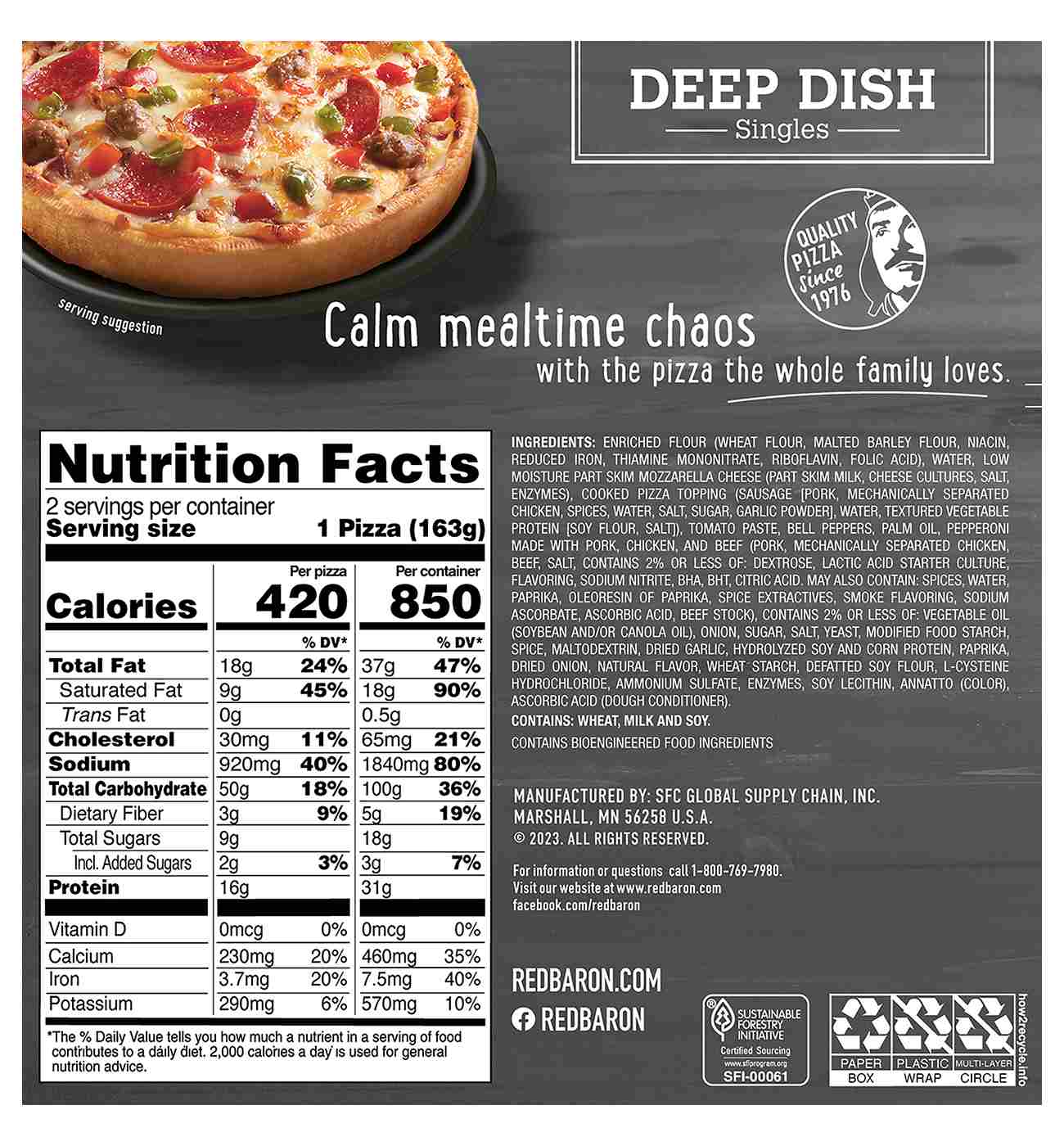 Red baron supreme pizza nutrition sale facts