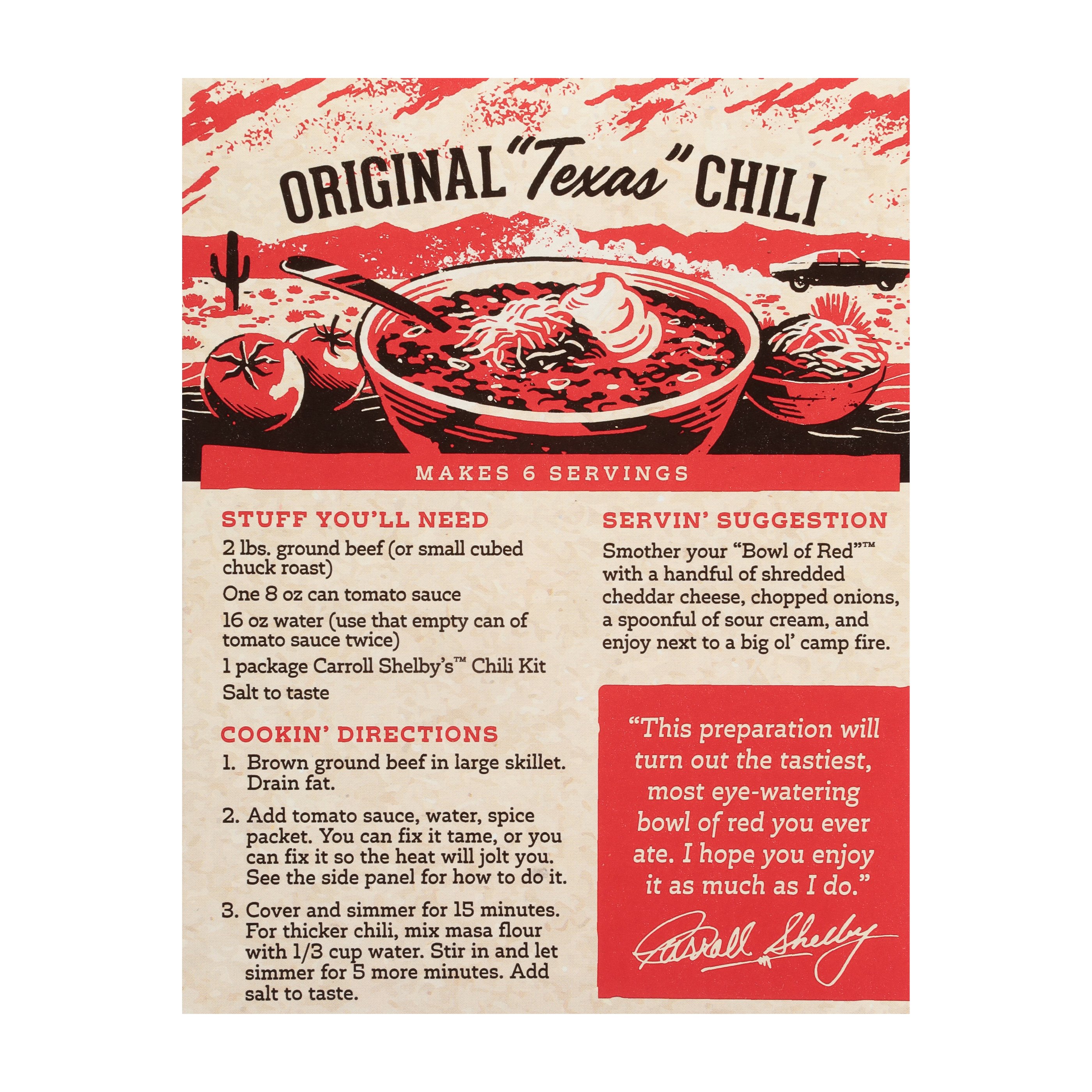 Original Texas Carroll Shelby Chili Seasoning Carroll Shelby's