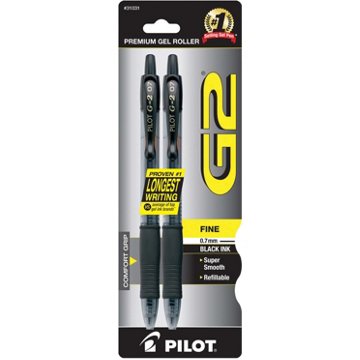 Pilot G2 0.7mm Retractable Gel Pens - Black Ink, 2 pk