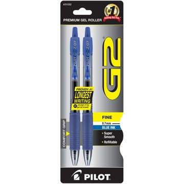 Pilot G2 0.7mm Retractable Gel Pens - Blue Ink, 2 pk