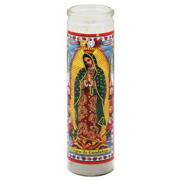 Reed Candle Virgen de Guadalupe Religious Candle – White Wax, 8.25"